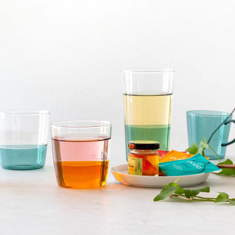 グラス タンブラー ガラス 500ml ツートーン コップ ガラスコップ 耐熱ガラス 色ガラス アンバー 琥珀色 ブルーグリーン バイカラー 軽い 90354 | ブランド登録なし | 10