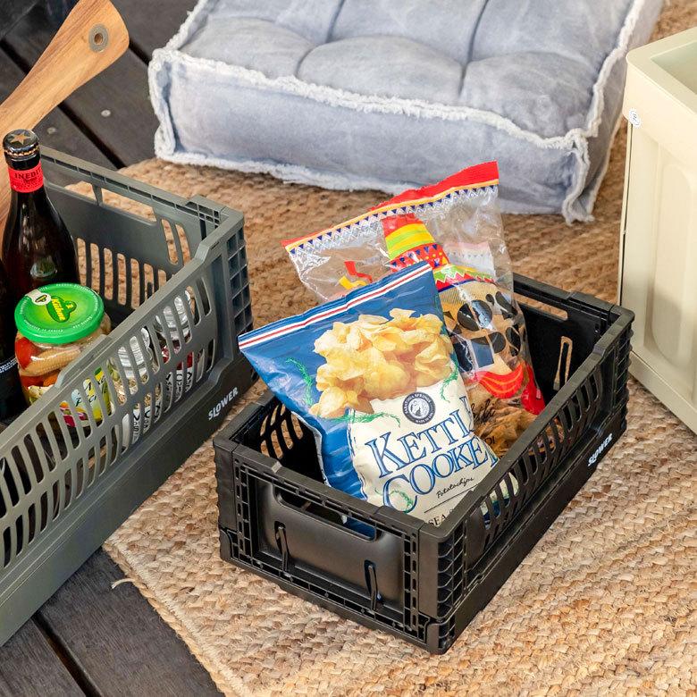 コンテナ ボックス 折り畳み 5L カゴ スタッキング フォールディング アウトドア タグクリップ おしゃれ 黒 アイボリー カーキ コンパクト 収納 小物入れ 90367 | ブランド登録なし | 01