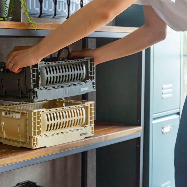 コンテナ ボックス 折り畳み 5L カゴ スタッキング フォールディング アウトドア タグクリップ おしゃれ 黒 アイボリー カーキ コンパクト 収納 小物入れ 90367 | ブランド登録なし | 13