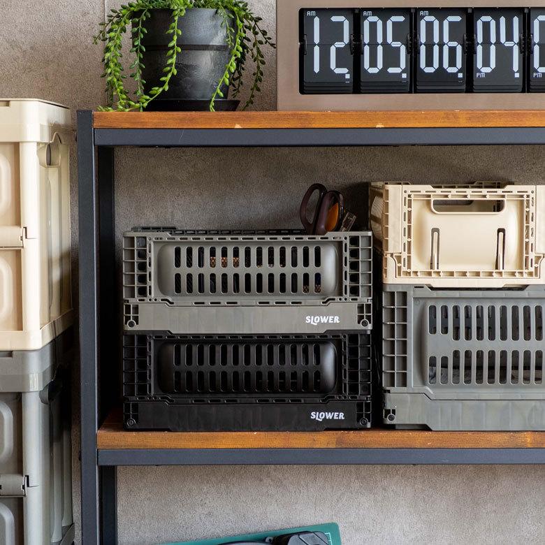 コンテナ ボックス 折り畳み 5L カゴ スタッキング フォールディング アウトドア タグクリップ おしゃれ 黒 アイボリー カーキ コンパクト 収納 小物入れ 90367 | ブランド登録なし | 14