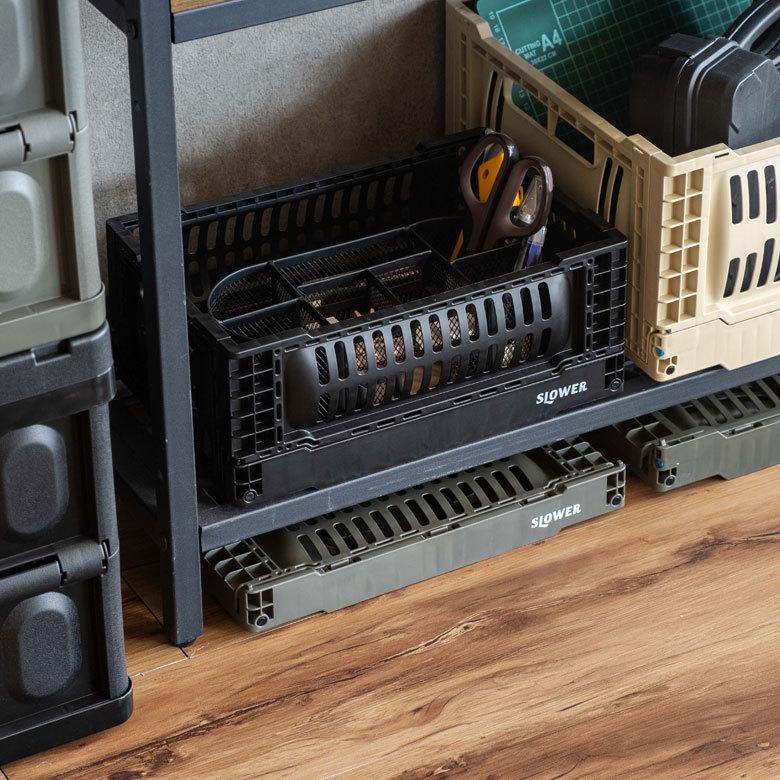 コンテナ ボックス 折り畳み 5L カゴ スタッキング フォールディング アウトドア タグクリップ おしゃれ 黒 アイボリー カーキ コンパクト 収納 小物入れ 90367 | ブランド登録なし | 17