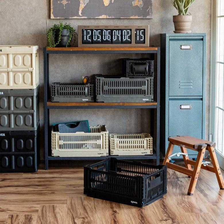 コンテナ ボックス 折り畳み 17L カゴ スタッキング フォールディング アウトドア タグクリップ おしゃれ 黒 アイボリー カーキ コンパクト 収納 小物入れ 90368 | ブランド登録なし | 01