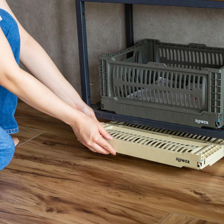 コンテナ ボックス 折り畳み 17L カゴ スタッキング フォールディング アウトドア タグクリップ おしゃれ 黒 アイボリー カーキ コンパクト 収納 小物入れ 90368 | ブランド登録なし | 14