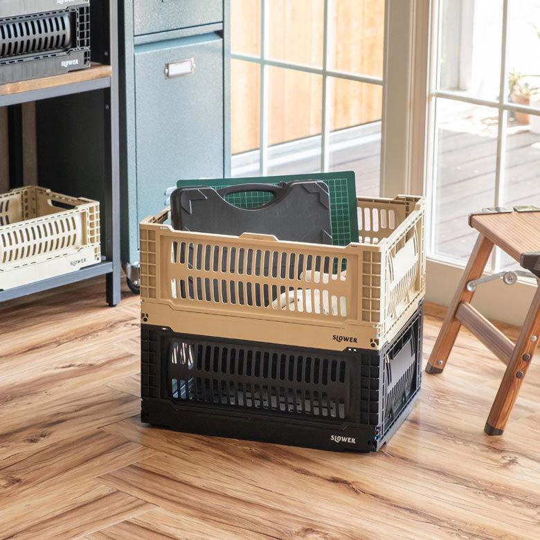 コンテナ ボックス 折り畳み 17L カゴ スタッキング フォールディング アウトドア タグクリップ おしゃれ 黒 アイボリー カーキ コンパクト 収納 小物入れ 90368 | ブランド登録なし | 15