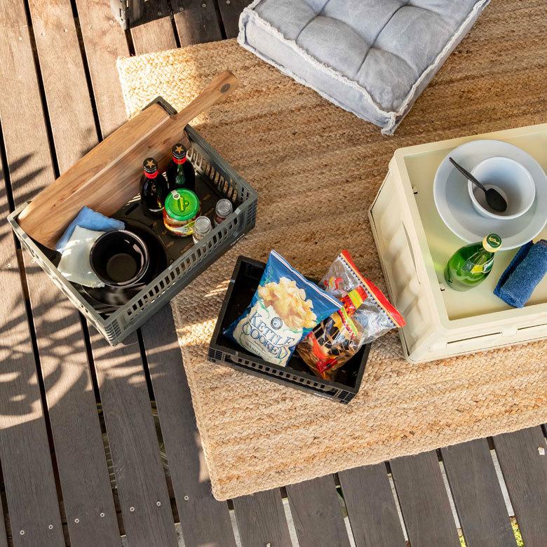 コンテナ ボックス 折り畳み 17L カゴ スタッキング フォールディング アウトドア タグクリップ おしゃれ 黒 アイボリー カーキ コンパクト 収納 小物入れ 90368 | ブランド登録なし | 17