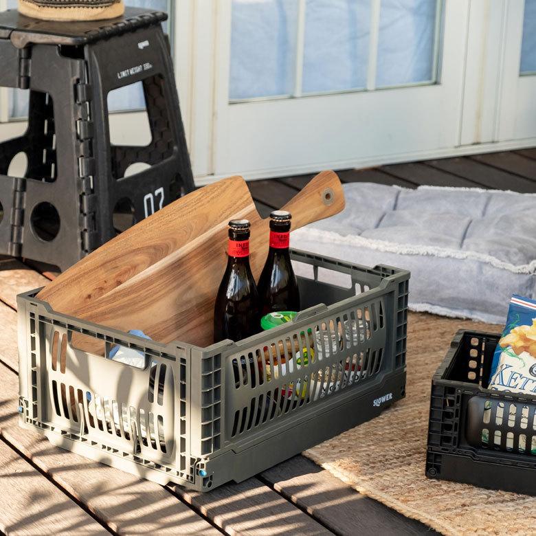 コンテナ ボックス 折り畳み 17L カゴ スタッキング フォールディング アウトドア タグクリップ おしゃれ 黒 アイボリー カーキ コンパクト 収納 小物入れ 90368 | ブランド登録なし | 02