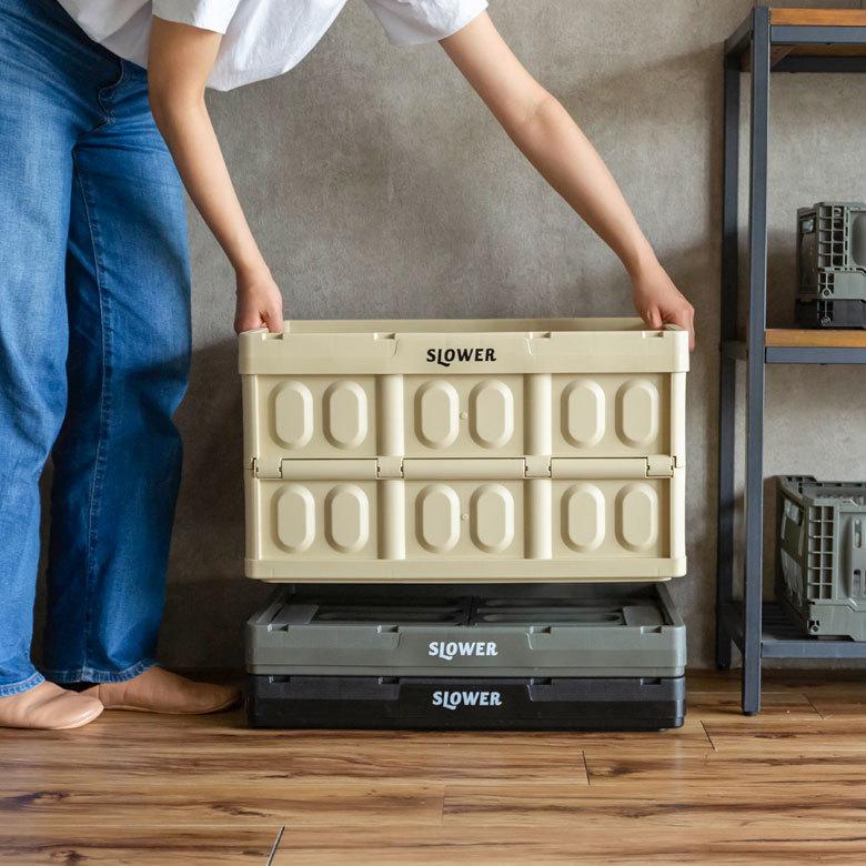 コンテナ ボックス 折り畳み 45L カゴ スタッキング フォールディング アウトドア 大容量 おしゃれ 黒 アイボリー カーキ コンパクト 収納 トランク 90369 | ブランド登録なし | 14