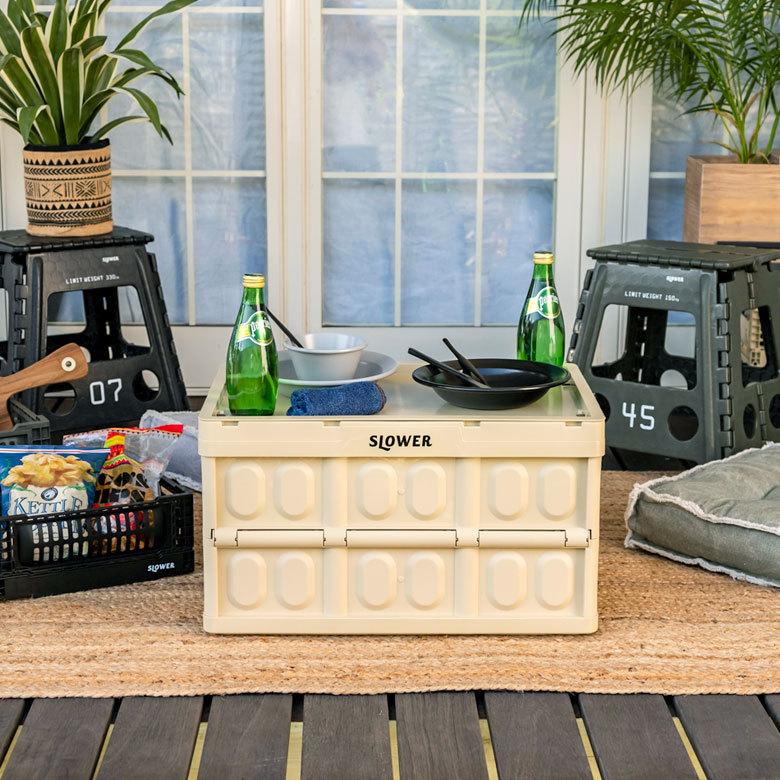 コンテナ ボックス 折り畳み 45L カゴ スタッキング フォールディング アウトドア 大容量 おしゃれ 黒 アイボリー カーキ コンパクト 収納 トランク 90369 | ブランド登録なし | 16