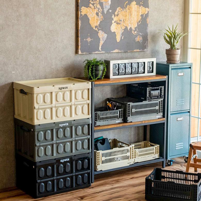 コンテナ ボックス 折り畳み 45L カゴ スタッキング フォールディング アウトドア 大容量 おしゃれ 黒 アイボリー カーキ コンパクト 収納 トランク 90369 | ブランド登録なし | 02