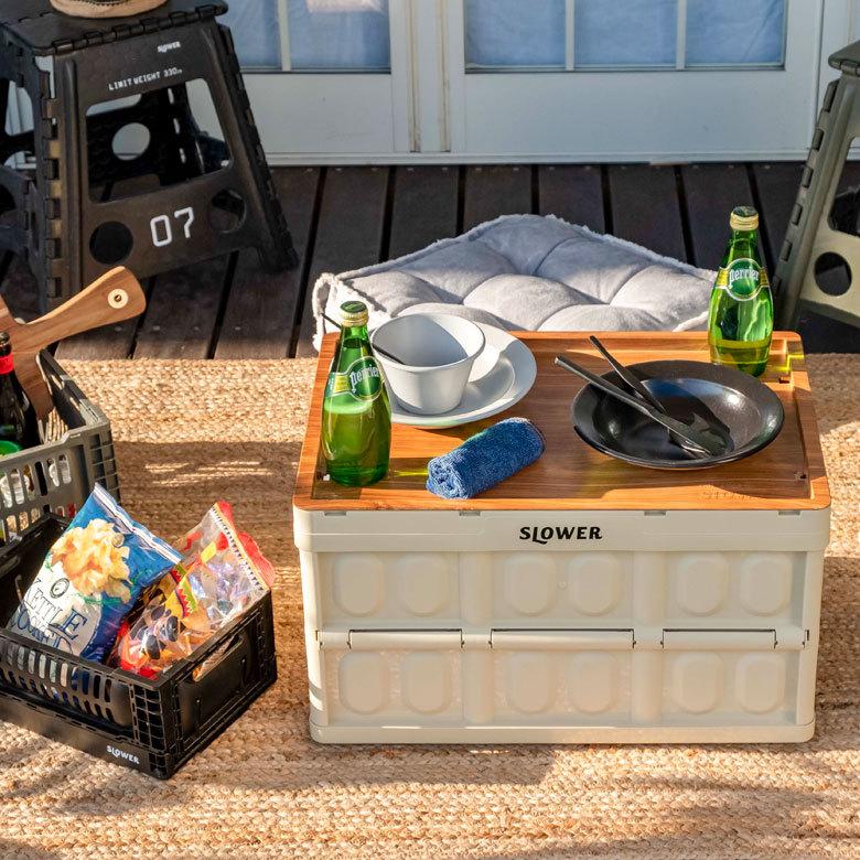 テーブルトップ コンテナ専用 フタ カバー 約 W 52 × D 33.5 ウッド コンテナ用フタ アウトドアテーブル トレイ 袋掛け付き おしゃれ ナチュラル 木目 90372 | ブランド登録なし | 01