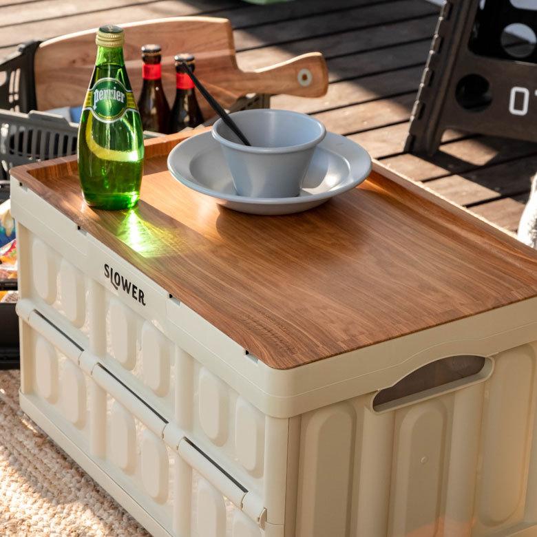 テーブルトップ コンテナ専用 フタ カバー 約 W 52 × D 33.5 ウッド コンテナ用フタ アウトドアテーブル トレイ 袋掛け付き おしゃれ ナチュラル 木目 90372 | ブランド登録なし | 02