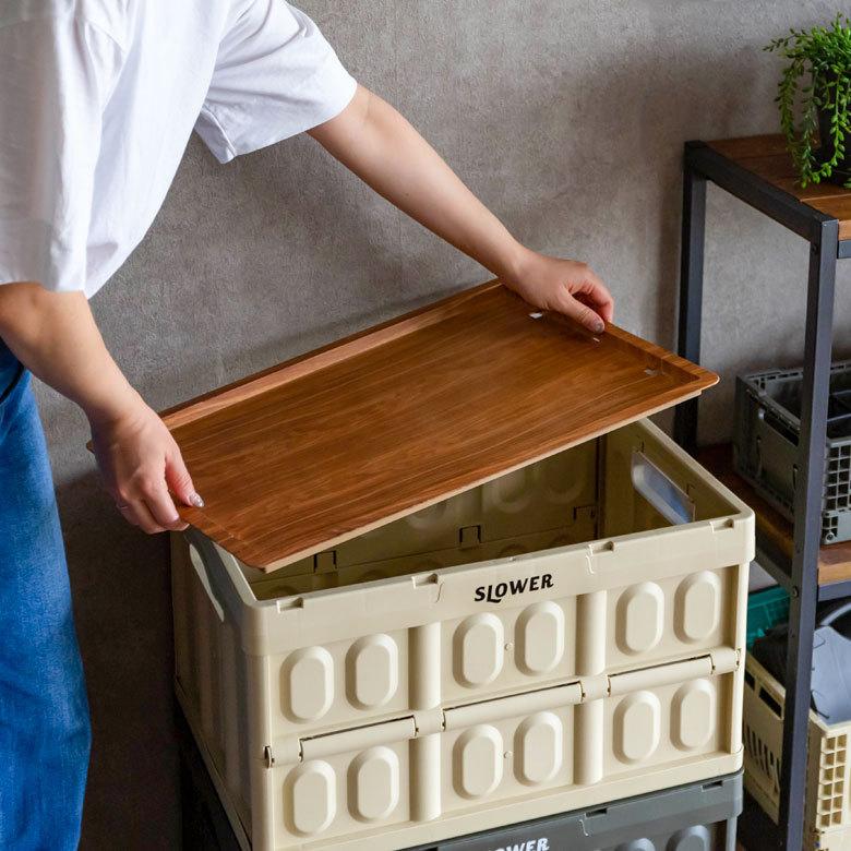 テーブルトップ コンテナ専用 フタ カバー 約 W 52 × D 33.5 ウッド コンテナ用フタ アウトドアテーブル トレイ 袋掛け付き おしゃれ ナチュラル 木目 90372 | ブランド登録なし | 03