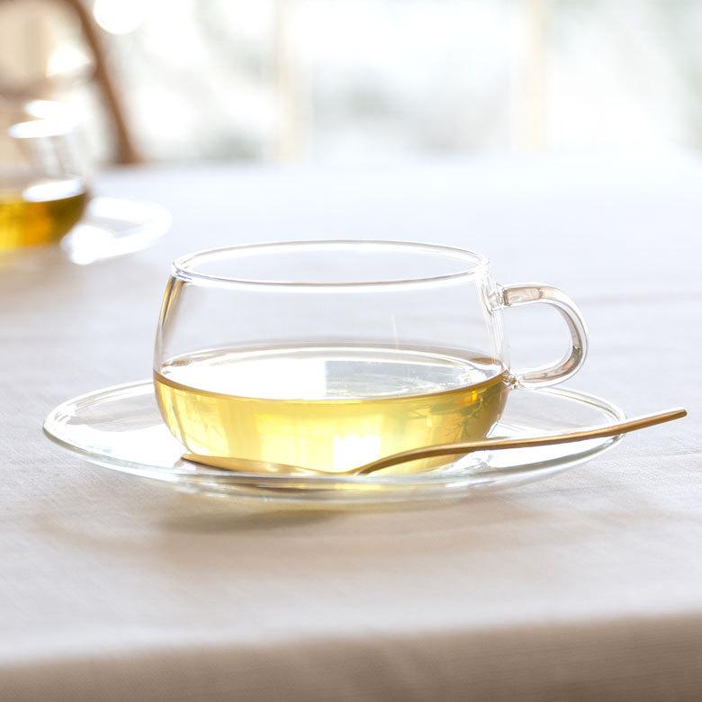 ティーカップ＆ソーサー 230ml 耐熱ガラス クリア 電子レンジ可 食洗機可 シンプル カフェ かわいい キッチン用品 90385 | ブランド登録なし