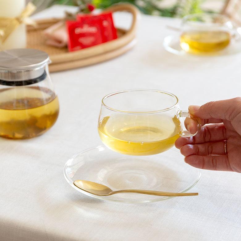 ティーカップ＆ソーサー 230ml 耐熱ガラス クリア 電子レンジ可 食洗機可 シンプル カフェ かわいい キッチン用品 90385 | ブランド登録なし | 18