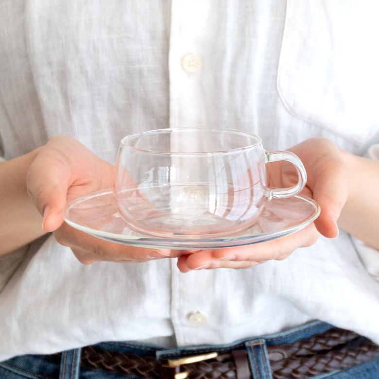 ティーカップ＆ソーサー 230ml 耐熱ガラス クリア 電子レンジ可 食洗機可 シンプル カフェ かわいい キッチン用品 90385 | ブランド登録なし | 03