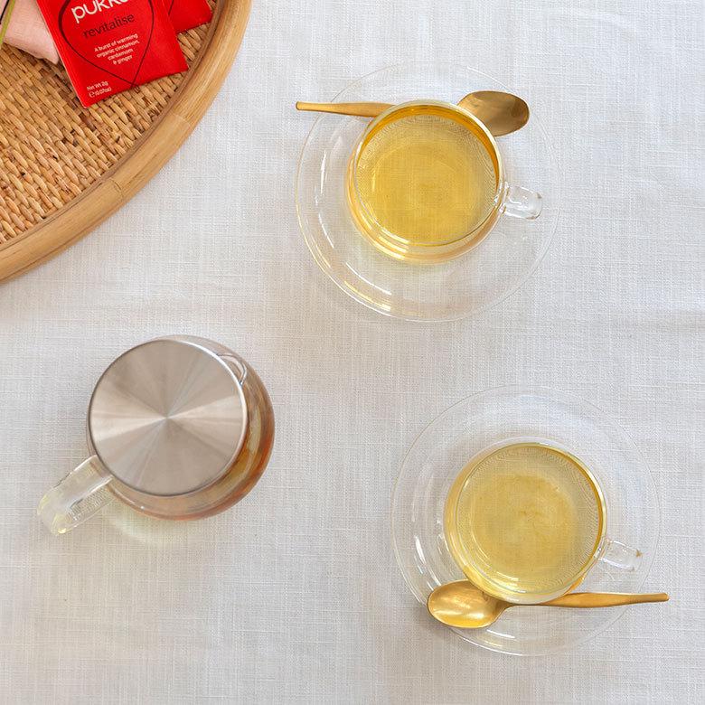 ティーカップ＆ソーサー 230ml 耐熱ガラス クリア 電子レンジ可 食洗機可 シンプル カフェ かわいい キッチン用品 90385 | ブランド登録なし | 04