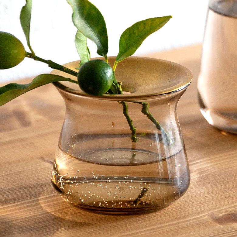 フラワーベース 一輪挿し ガラス 真鍮 クリア ブラウン 花瓶 170ml 水耕栽培 インテリア ブラウン おしゃれ 90389 | ブランド登録なし | 20