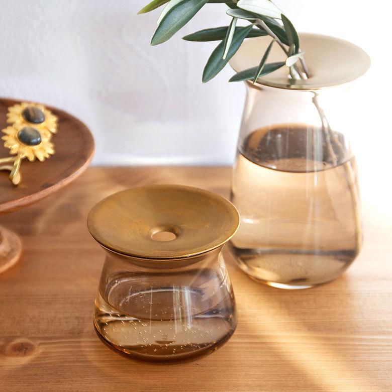 フラワーベース 一輪挿し ガラス 真鍮 クリア ブラウン 花瓶 170ml 水耕栽培 インテリア ブラウン おしゃれ 90389 | ブランド登録なし | 09