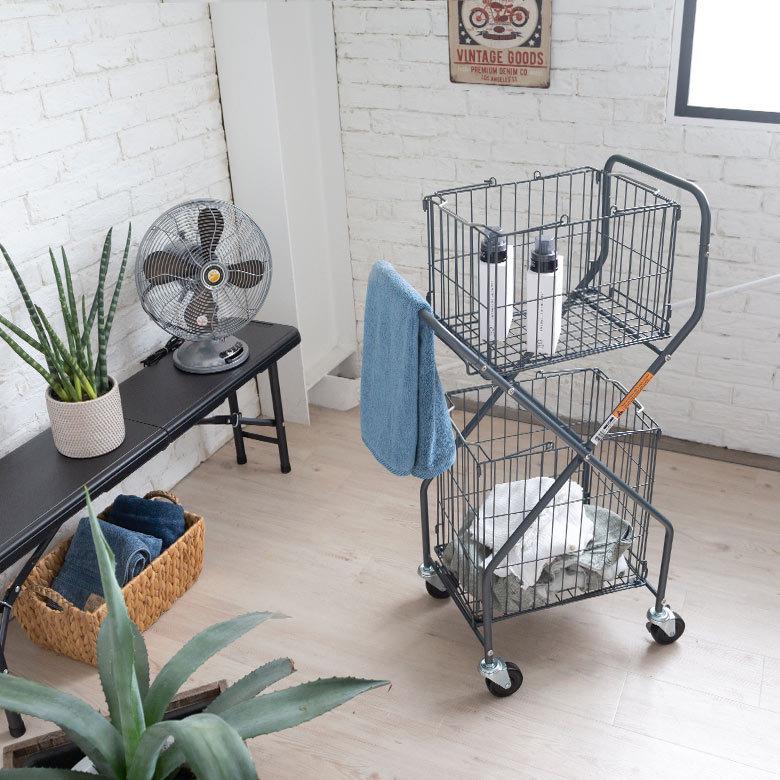 ランドリーワゴン ランドリー バスケット ワゴン 洗濯 カゴ 2段 トローリー ワイヤー 収納 キャスター付 タワー スクエア おしゃれ 北欧 ダルトン DULTON 90409 | ブランド登録なし | 03