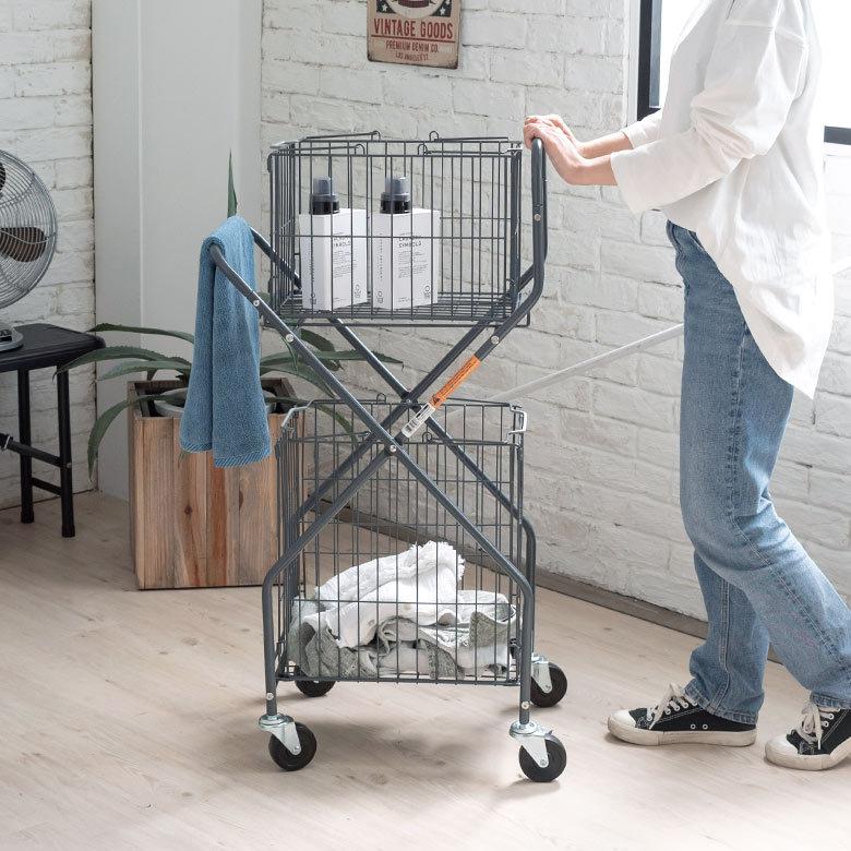 ランドリーワゴン ランドリー バスケット ワゴン 洗濯 カゴ 2段 トローリー ワイヤー 収納 キャスター付 タワー スクエア おしゃれ 北欧 ダルトン DULTON 90409 | ブランド登録なし | 06