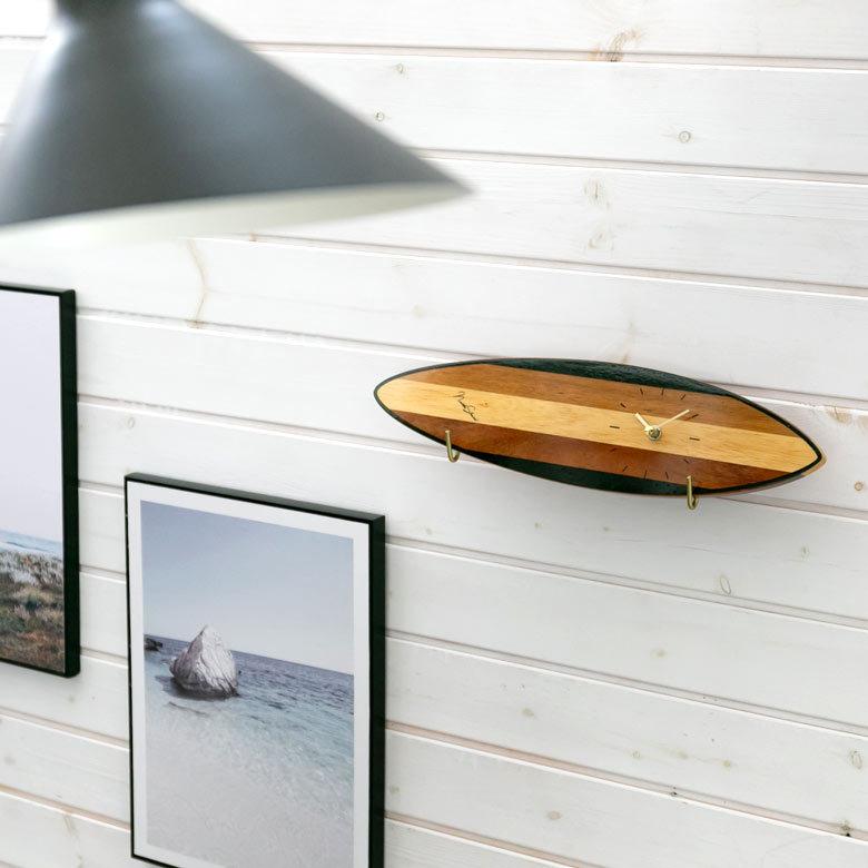 時計 壁掛け時計 置時計 2way サーフボード 木製 インテリア ビーチハウス 西海岸 ナチュラル 男前 スイープムーブメント 90410 | INTERFORM | 12