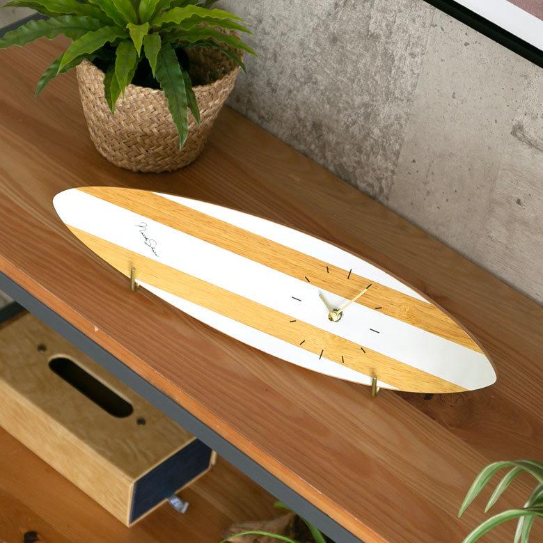 時計 壁掛け時計 置時計 2way サーフボード 木製 インテリア ビーチハウス 西海岸 ナチュラル 男前 スイープムーブメント 90410 | INTERFORM | 18