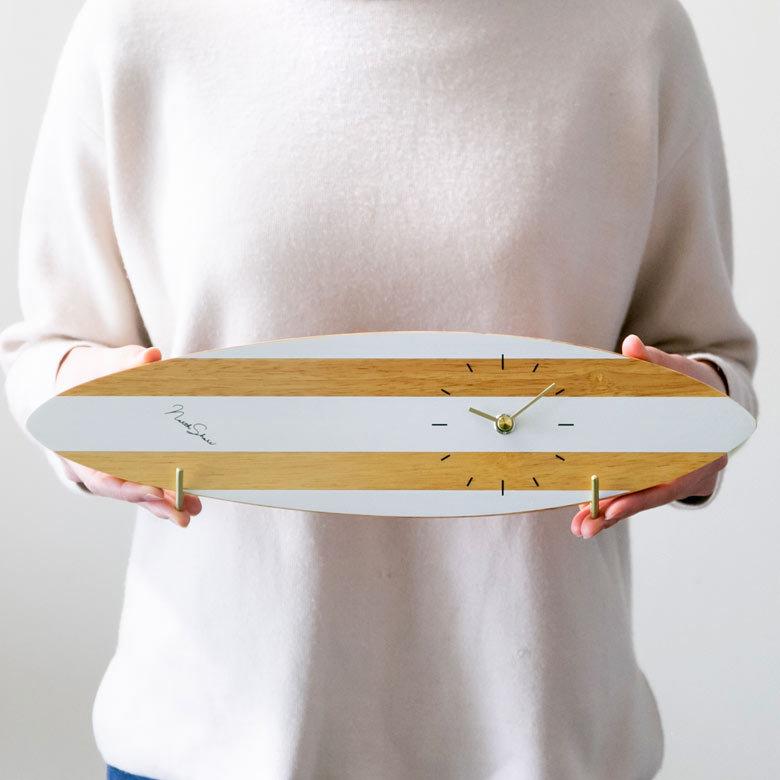 時計 壁掛け時計 置時計 2way サーフボード 木製 インテリア ビーチハウス 西海岸 ナチュラル 男前 スイープムーブメント 90410 | INTERFORM | 06