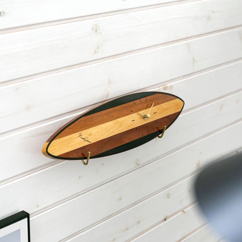 時計 壁掛け時計 置時計 2way サーフボード 木製 インテリア ビーチハウス 西海岸 ナチュラル 男前 スイープムーブメント 90410 | INTERFORM | 08