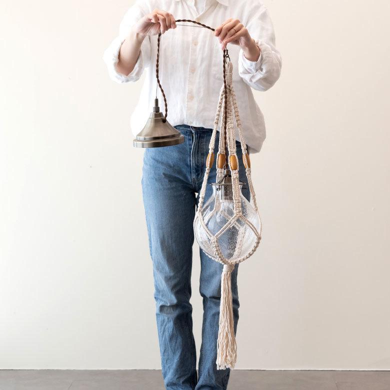 ペンダントライト ガラス E26 直径約20cm マクラメ クリア 照明 浮き球 オブジェ LED対応 インテリア ランプシェード 90412 | ブランド登録なし | 01