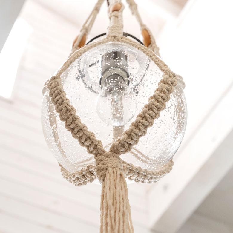 ペンダントライト ガラス E26 直径約20cm マクラメ クリア 照明 浮き球 オブジェ LED対応 インテリア ランプシェード 90412 | ブランド登録なし | 03