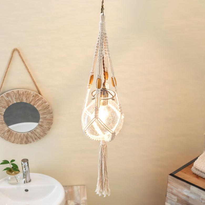 ペンダントライト ガラス E26 直径約20cm マクラメ クリア 照明 浮き球 オブジェ LED対応 インテリア ランプシェード 90412 | ブランド登録なし | 05