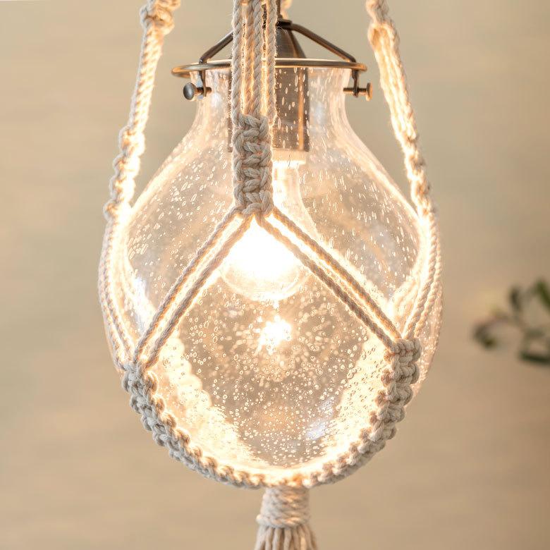 ペンダントライト ガラス E26 直径約20cm マクラメ クリア 照明 浮き球 オブジェ LED対応 インテリア ランプシェード 90412 | ブランド登録なし | 07