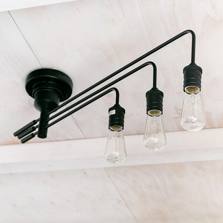 シーリング ライト 天井 照明 ３灯 E26 角度 調整 ソケット ランプ スチール ブラック 100W ハウス球 LED 裸電球 おしゃれ シンプル インターフォルム  90414 | INTERFORM | 15