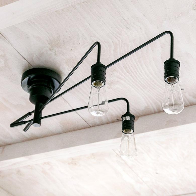 シーリング ライト 天井 照明 ３灯 E26 角度 調整 ソケット ランプ スチール ブラック 100W ハウス球 LED 裸電球 おしゃれ シンプル インターフォルム  90414 | INTERFORM | 05