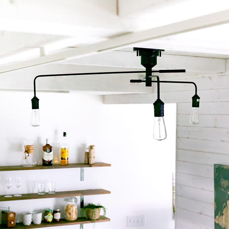 シーリング ライト 天井 照明 ３灯 E26 角度 調整 ソケット ランプ スチール ブラック 100W ハウス球 LED 裸電球 おしゃれ シンプル インターフォルム  90414 | INTERFORM | 09