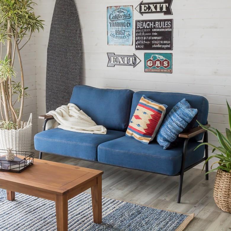 ソファー ソファ セトラシリーズ デニム ２人掛け おしゃれ ラブソファ 2P 生地 ブルー 西海岸 天然木 肘掛け ポケットコイル スチール製 男前 北欧 91017 | ブランド登録なし | 16