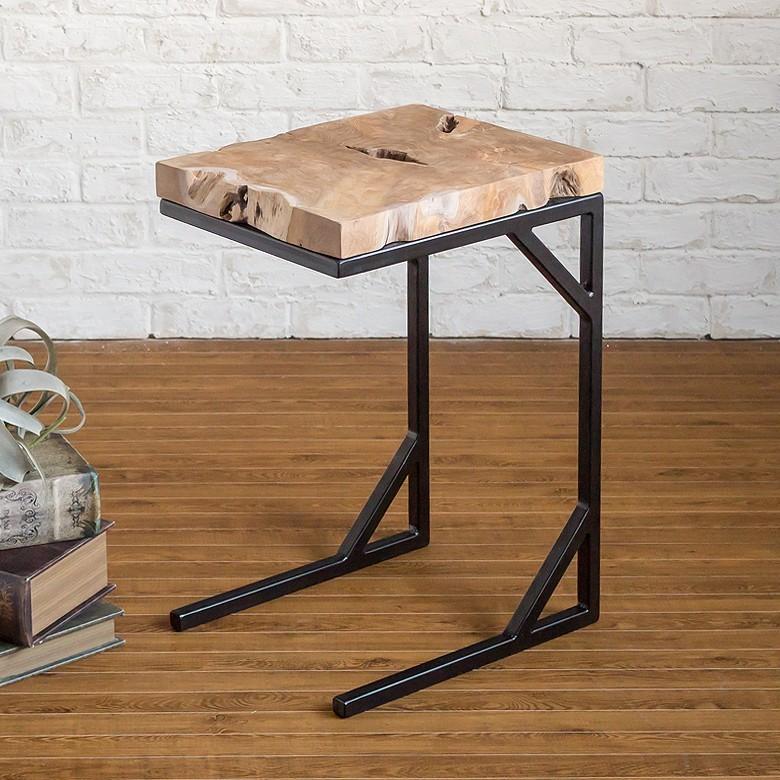 サイドテーブル テーブル ナイトテーブル ベットサイドテーブル 木製 おしゃれ 無垢材 天然木 アイアンフレーム スチール 西海岸 男前 91028
