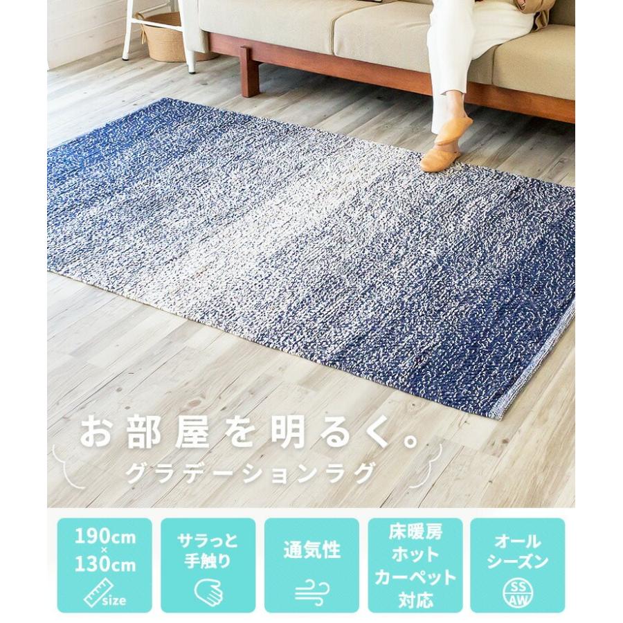 絨毯　装飾的な青いラグ 約110cm x 70cm アスワン スーパークールストリーム 130×240cm ラグ ラグマット