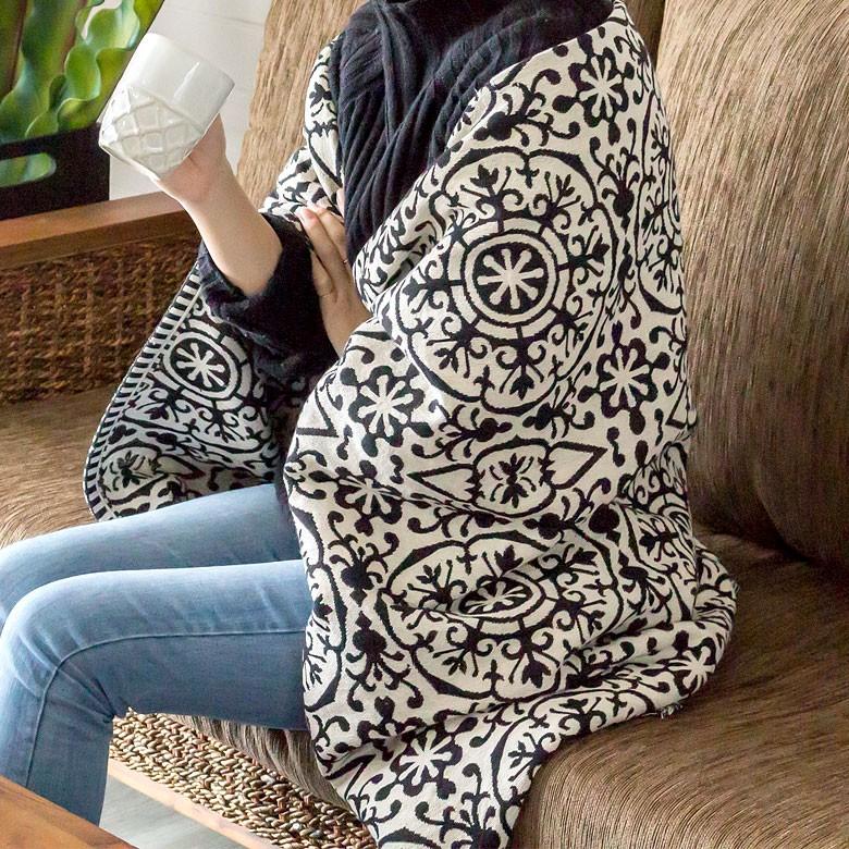 ブランケット おしゃれ 大判 毛布 コットン 膝掛け 約180×130cm インド