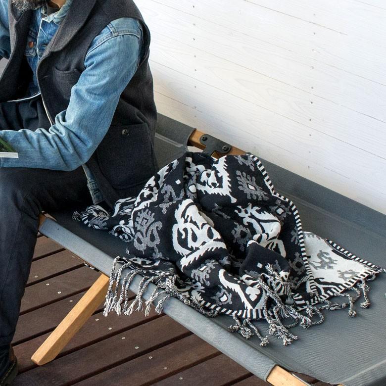 ブランケット おしゃれ 大判 毛布 コットン 膝掛け 約180×130cm インド製 北欧 ベッドスロー リバーシブル フリンジ モノトーン ネイティブ 91032 | ブランド登録なし | 14