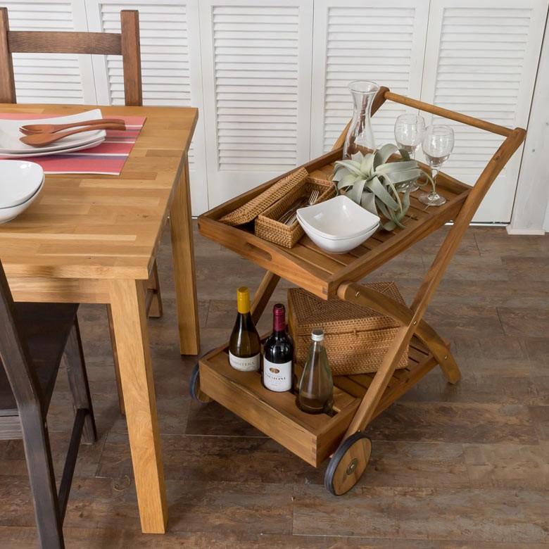 アカシア天然木 キッチンワゴン 組み立て式 アウトドア 野外 屋外