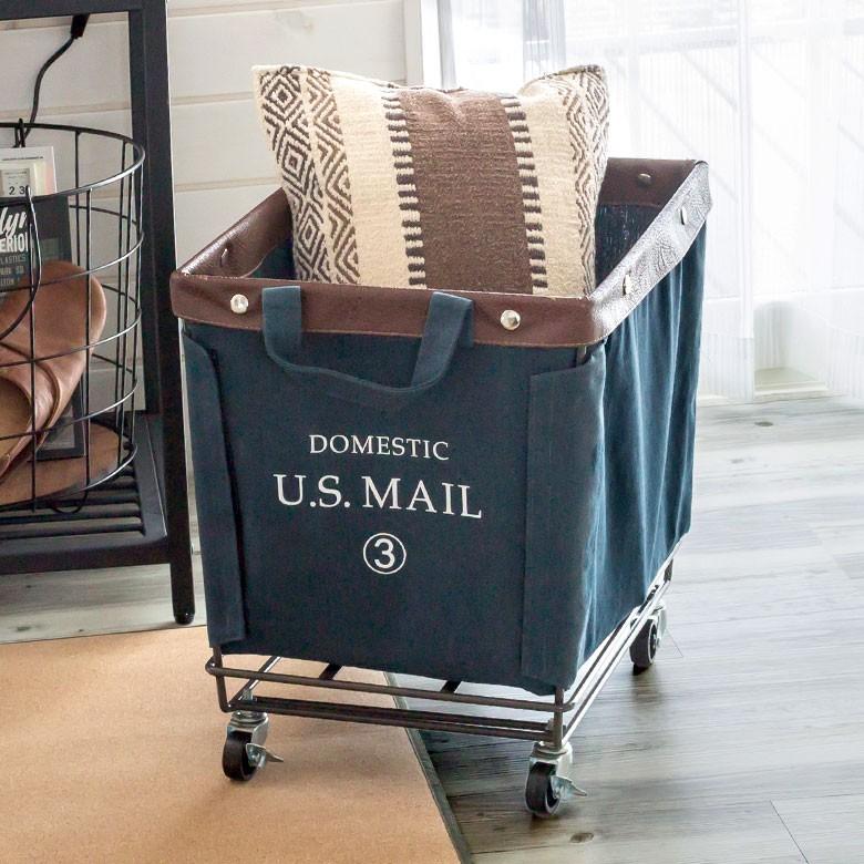 ランドリーバスケット おしゃれ キャスター付き かご 収納 バスケット グリーン ネイビー ベージュ ワゴン ミリタリー キャンバス 西海岸 男前 91041 U.S MAIL | ブランド登録なし | 01
