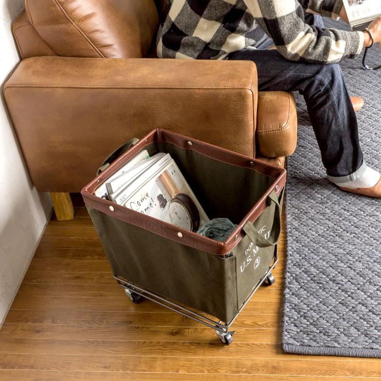 ランドリーバスケット おしゃれ キャスター付き かご 収納 バスケット グリーン ネイビー ベージュ ワゴン ミリタリー キャンバス 西海岸 男前 91041 U.S MAIL | ブランド登録なし | 09