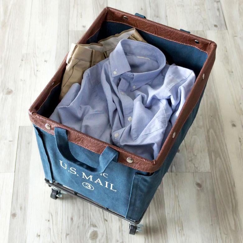 ランドリーバスケット おしゃれ キャスター付き かご 収納 バスケット グリーン ネイビー ベージュ ワゴン ミリタリー キャンバス 西海岸 男前 91041 U.S MAIL | ブランド登録なし | 10