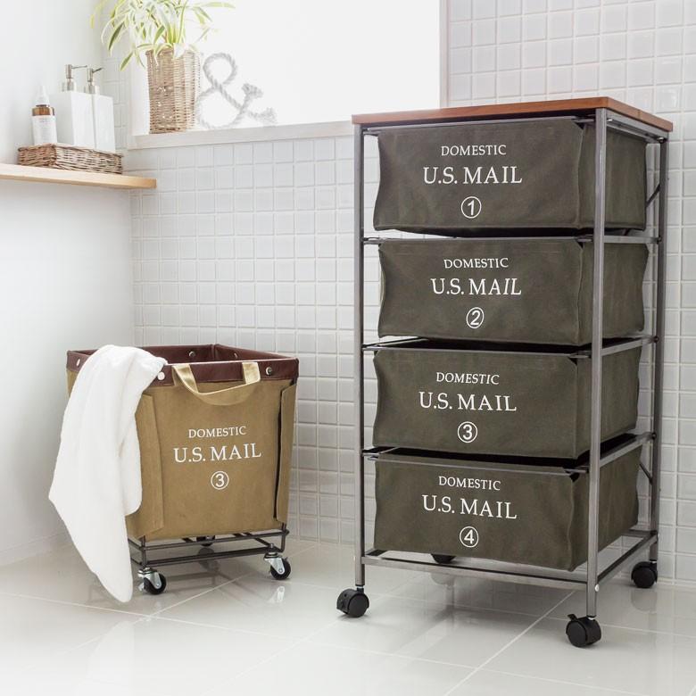 ランドリーバスケット おしゃれ キャスター付き かご 収納 バスケット グリーン ネイビー ベージュ ワゴン ミリタリー キャンバス 西海岸 男前 91041 U.S MAIL | ブランド登録なし | 02