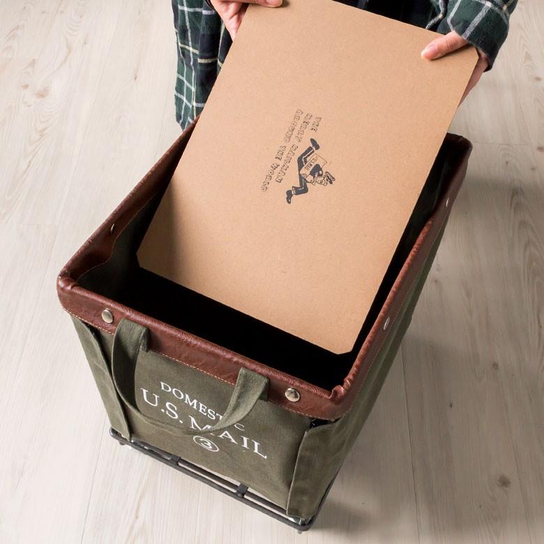 ランドリーバスケット おしゃれ キャスター付き かご 収納 バスケット グリーン ネイビー ベージュ ワゴン ミリタリー キャンバス 西海岸 男前 91041 U.S MAIL | ブランド登録なし | 07