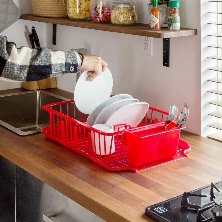 水切りラック おしゃれ 水切りカゴ 食器立てラック 皿立て プラスチック製 ディッシュラック 水切りトレー キッチン 完成品 キッチン用品 91048 | ブランド登録なし | 01