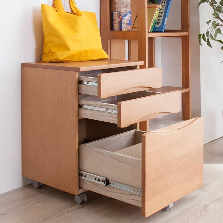 デスクワゴン チェスト サイドチェスト 3段 キッズ 木製 キャスター付き キャビネット 収納 サイドワゴン 子供用 勉強机 91051 | ブランド登録なし | 02