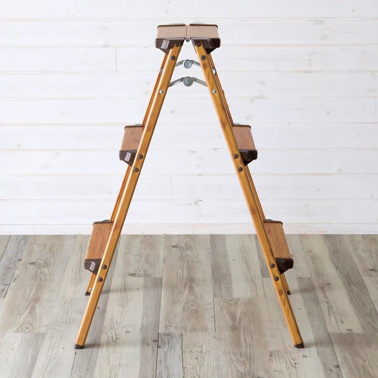 ステップスツール 木目調 スツール 脚立 踏み台 折りたたみ アルミ 軽量 持ち 運び おしゃれ 台 Lサイズ 91068 | ブランド登録なし | 02