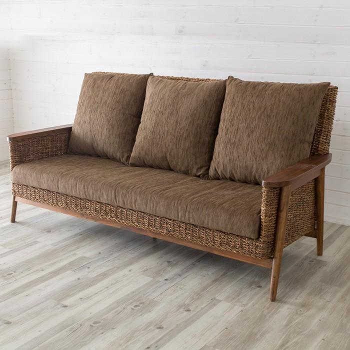 ソファ ソファー 3人掛け 三人掛け 椅子 肘掛 ハイバック ソファ アンティーク 木製 アバカソファ アジアン リゾート インテリア アジア工房 91086 | ブランド登録なし | 01